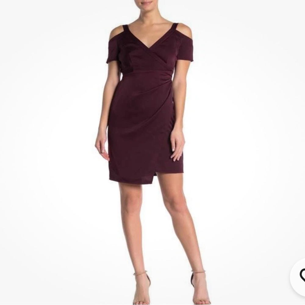 All Saints Acadia wrap Asymmetrical Cold Shoulder Dress in Deep Burgundy
